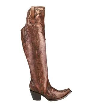 Women's Overlay Tall Western Snip Toe Boots In Chocolate