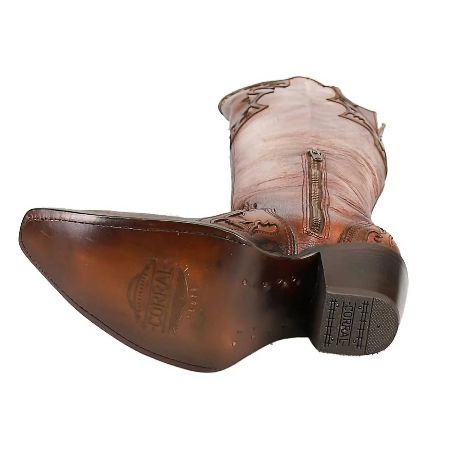 Women's Overlay Tall Western Snip Toe Boots In Chocolate