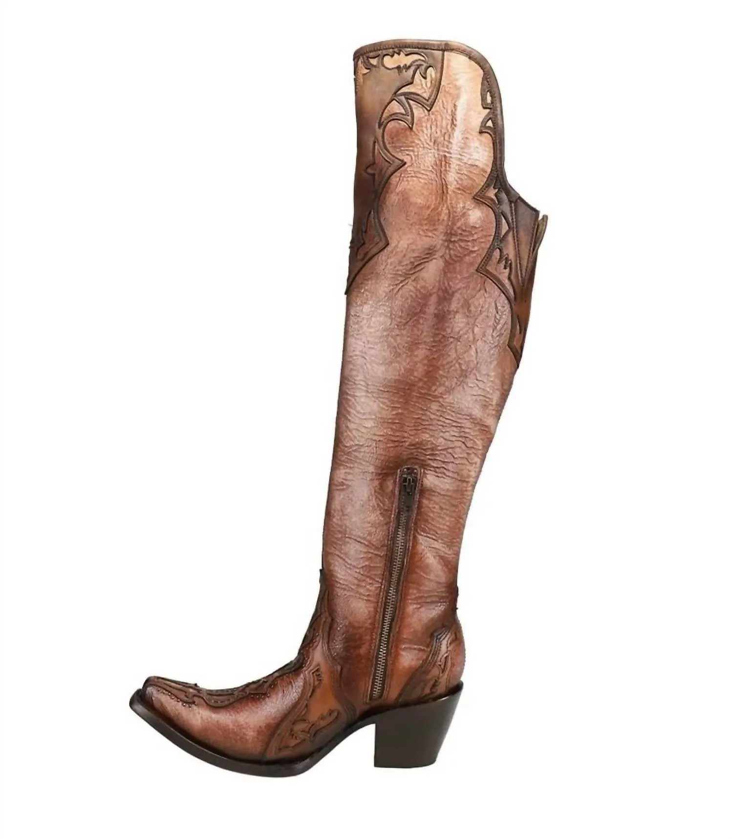 Women's Overlay Tall Western Snip Toe Boots In Chocolate