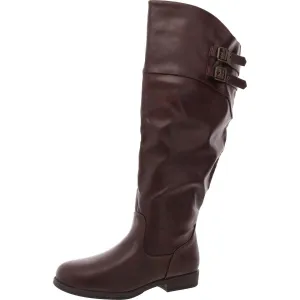 Womens Zipper Faux Leather Knee-High Boots